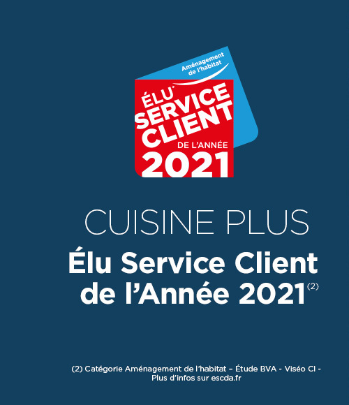CUISINE PLUS ÉLU SERVICE CLIENT DE L’ANNÉE 2021 DANS LA CATÉGORIE « AMÉNAGEMENT DE L’HABITAT ».